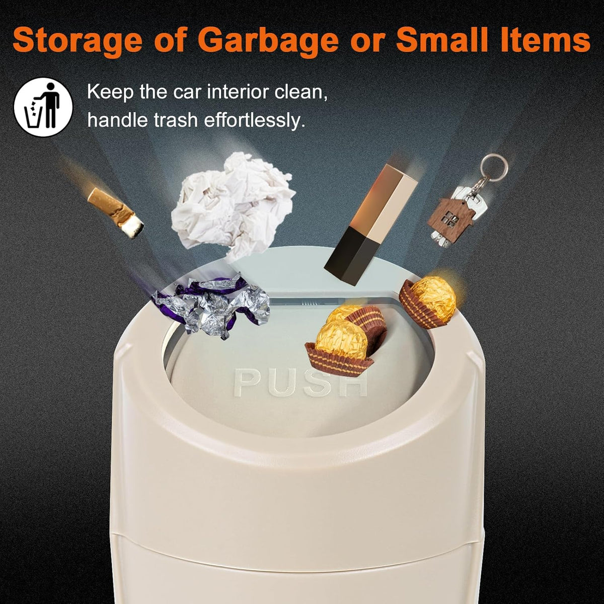 Car Trash Can, 2 Packs Mini Car Trash Bin with Lid, Leakproof Cup Holder Car Garbage Can with 60 Trash Bags, Vehicle Front Back Seat Organizers and Storage for Car, Home, Office, Black