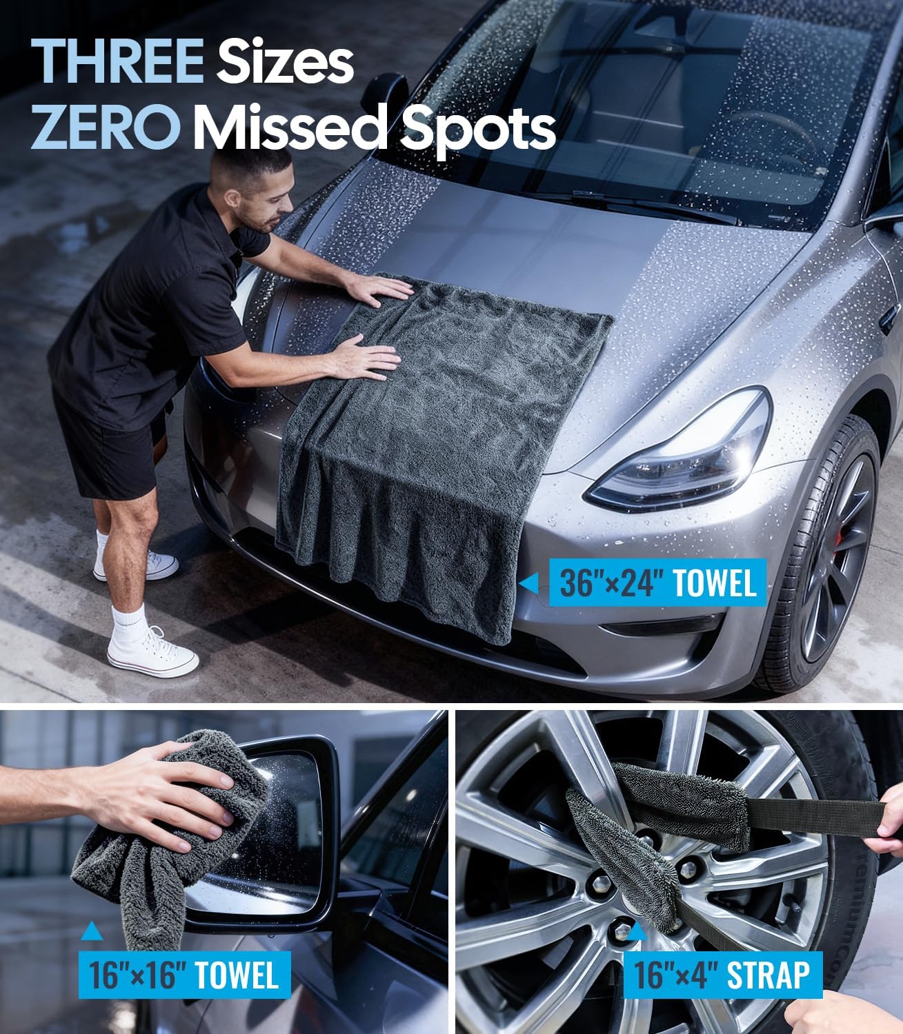 Wigoo Premium Microfiber Car Drying Towel 1300 GSM, 36" x 24" [Ultra-Absorbent, Streak-Free] Dual-Sided Edgeless Cleaning Towels with Twisted Loop, for Auto Detailing, Cars, SUV, Truck (2 Sizes)