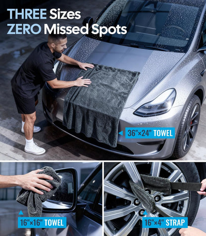 Wigoo Premium Microfiber Car Drying Towel 1300 GSM, 36" x 24" [Ultra-Absorbent, Streak-Free] Dual-Sided Edgeless Cleaning Towels with Twisted Loop, for Auto Detailing, Cars, SUV, Truck (2 Sizes)