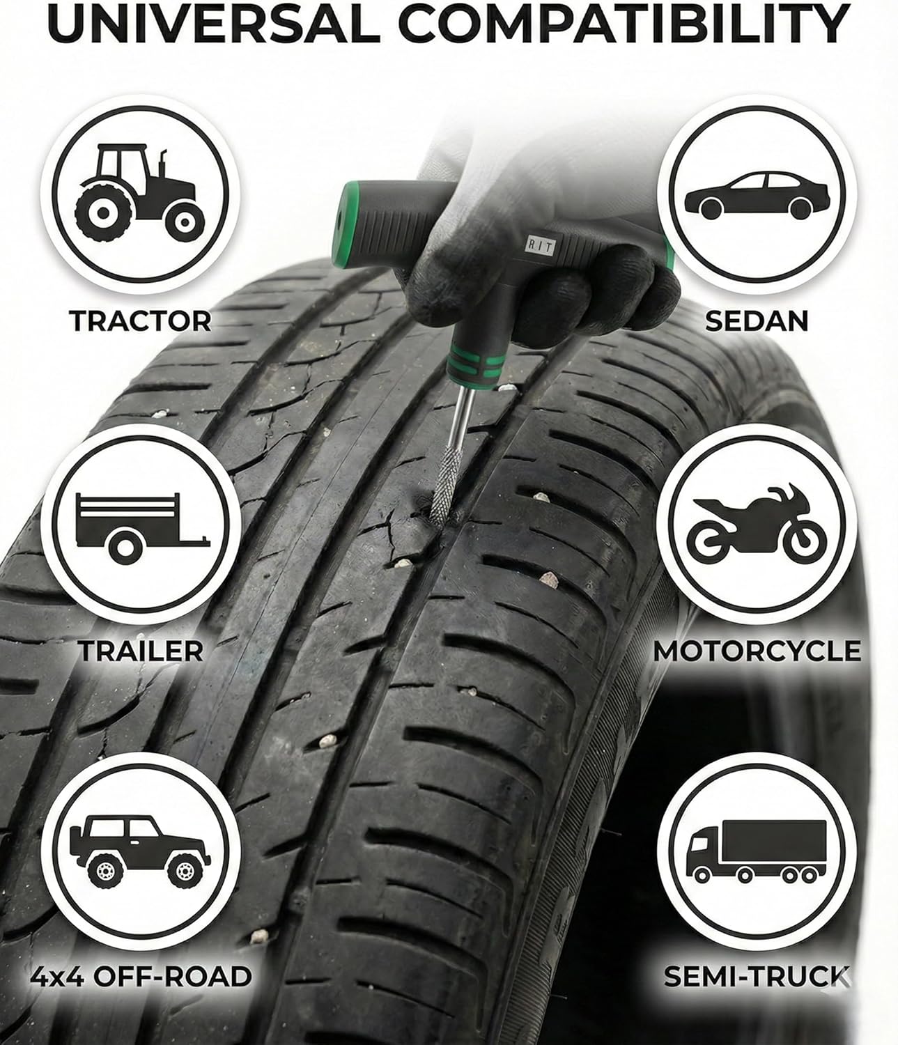 20PCS Tire Repair Kit – Flat Tire Plug Kit includes Ergonomic T-Handle Tools with Rubber Covered Grip, 2 Sizes Tire Repair strips, Knife, Tire Pressure Gauge & Lubricant – Car, SUV, Motorcycle, ATV