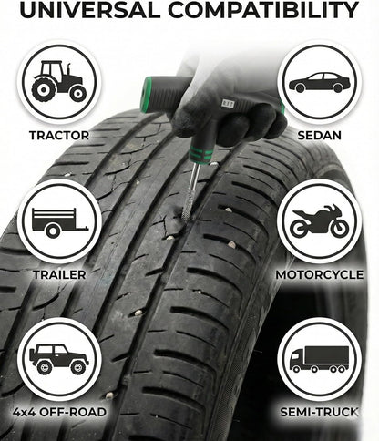 20PCS Tire Repair Kit – Flat Tire Plug Kit includes Ergonomic T-Handle Tools with Rubber Covered Grip, 2 Sizes Tire Repair strips, Knife, Tire Pressure Gauge & Lubricant – Car, SUV, Motorcycle, ATV