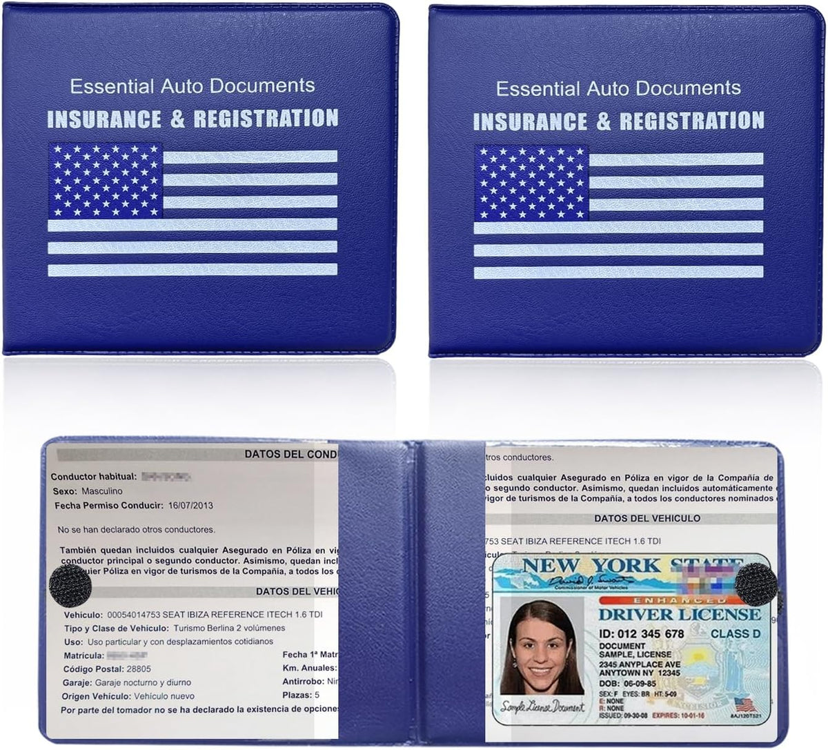 Ziciner Car Registration Insurance Holder, 2Pack Essential Auto Card Document Glove Box Organizer with Touch Fastener, Vehicle Interior Accessories Perfect for Most Car, Truck, SUV (Red/Small Car)
