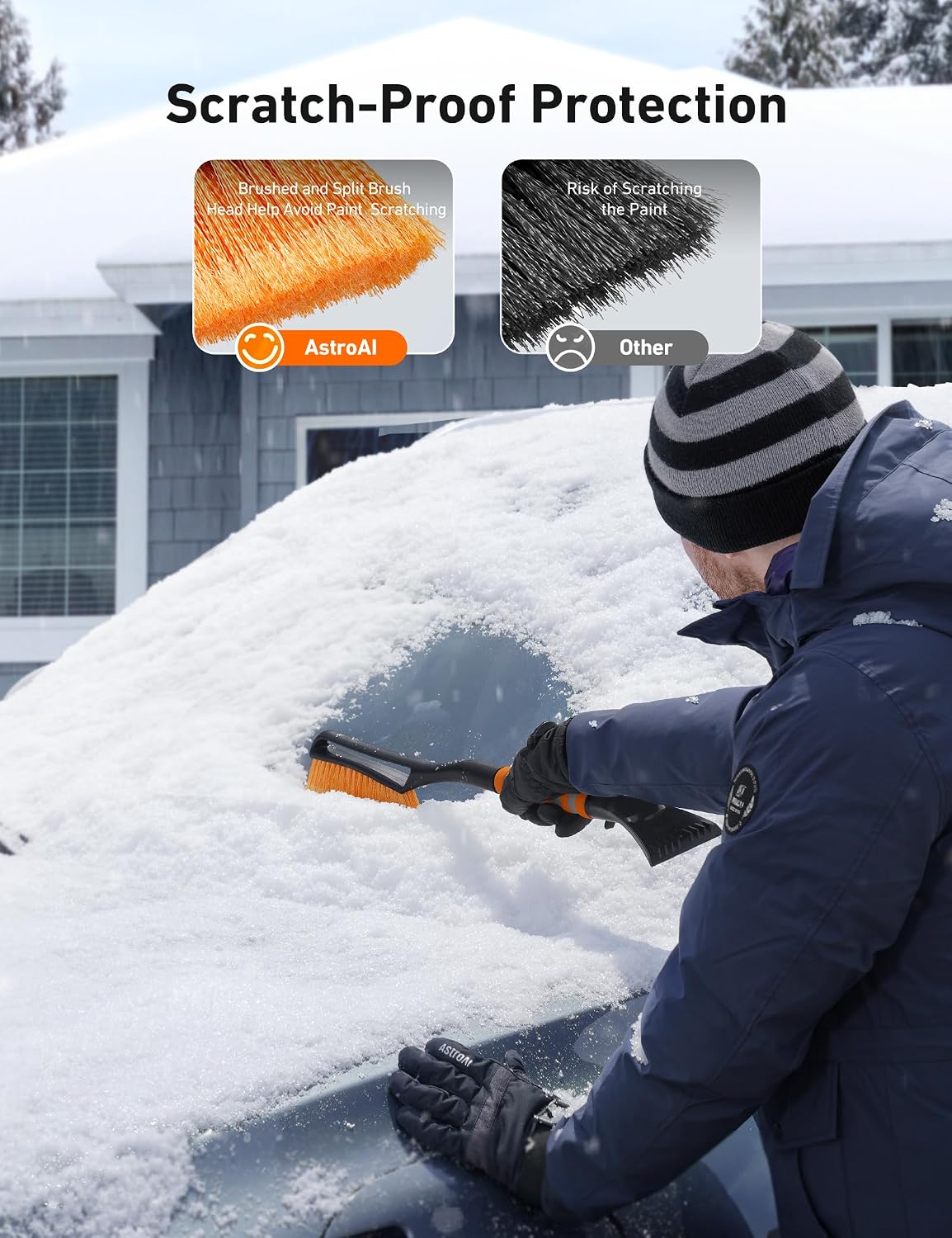 AstroAI 27" Snow Brush and Ice Scrapers for Car Windshield, Detachable Snow Scrapers with Ergonomic Foam Grip for Cars, Trucks, SUVs (Heavy Duty ABS, PVC Brush, Blue)