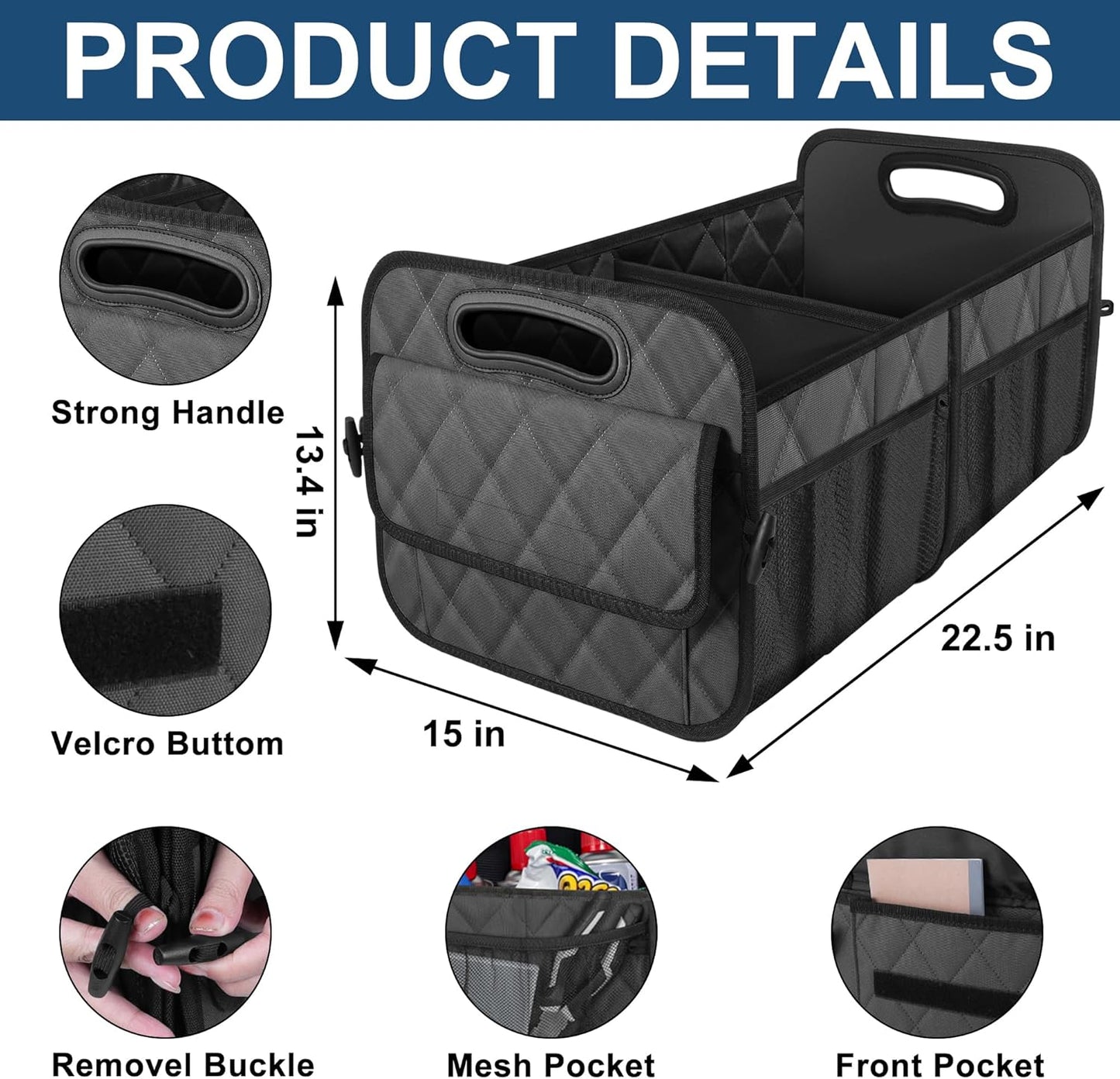 Deosk Car Trunk Organizer for SUV, Car Organizers and Storage with Reinforced Handles, Car Accessories for Women/Men 50LWaterproof Polyester Trunk Organizer, Black