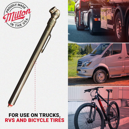 Milton S-925 Pencil Tire Pressure Gauge for Trucks, RV’s & Bicycle Tires, Single Head Chuck with Built-in Deflator Valve, Durable Plated Brass, Pressure Measured in PSI & kPa