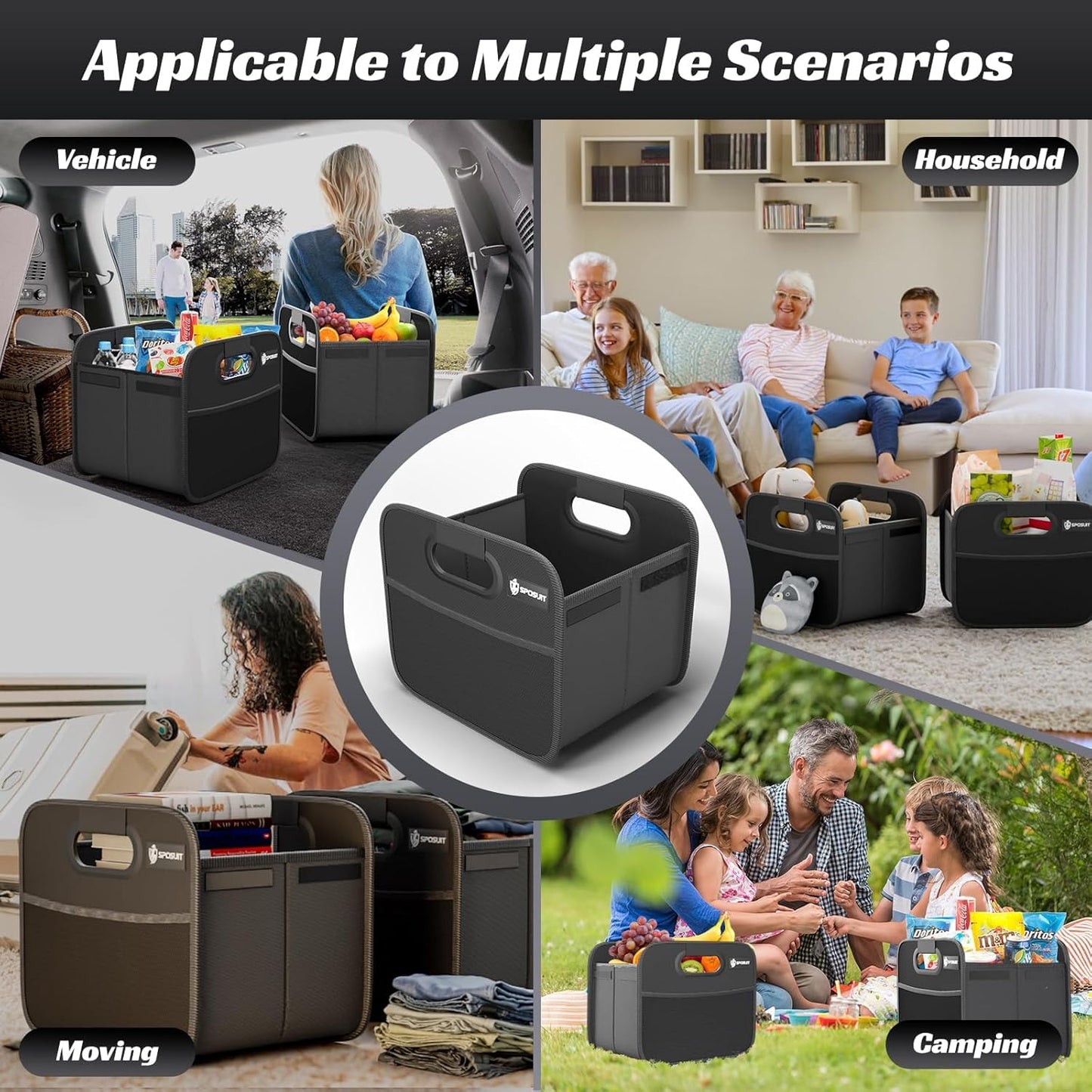 Sposuit Trunk Organizer for Car - 70L Collapsible Car Storage with 11 Pockets & Reinforced Handles, SUV Trunk Organizers for Grocery Cargo(Black)