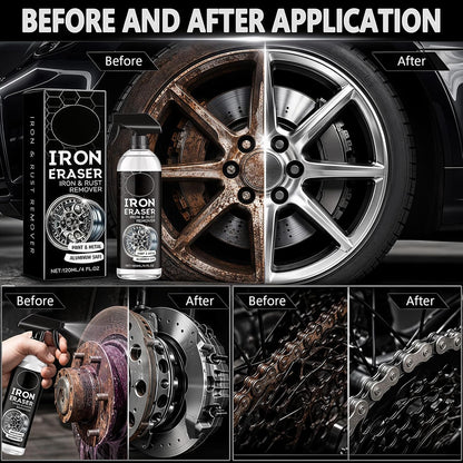 2PCS Iron Eraser Rust Remover Spray, Iron Eraser Iron and Rust Remover with Sponges and Towels, Fast Acting Iron Powder & Rust Cleaner for Light Rust Spots, Metal Surfaces, Cars and Motorcycles