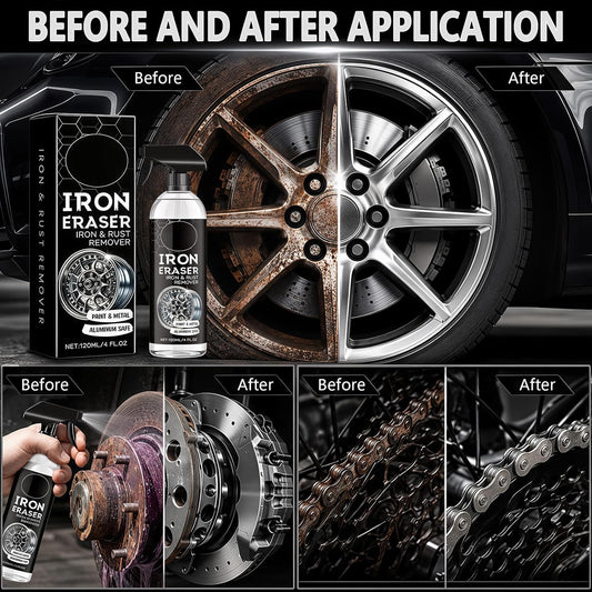 2PCS Iron Eraser Rust Remover Spray, Iron Eraser Iron and Rust Remover with Sponges and Towels, Fast Acting Iron Powder & Rust Cleaner for Light Rust Spots, Metal Surfaces, Cars and Motorcycles