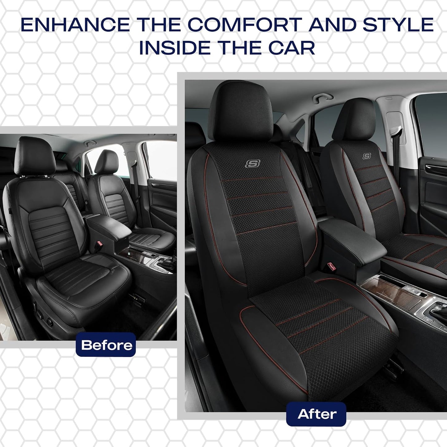 Skechers Air-Cooled Memory Foam Seat Covers,Mesh Thick Car Seat Covers,Piping Leather Car Seat Covers Front Seats,Airbag Compatible,Automotive Comfort Universal FitMost Cars,Vans,Truck,SUV,Black