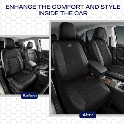 Skechers Air-Cooled Memory Foam Seat Covers,Mesh Thick Car Seat Covers,Piping Leather Car Seat Covers Front Seats,Airbag Compatible,Automotive Comfort Universal FitMost Cars,Vans,Truck,SUV,Black