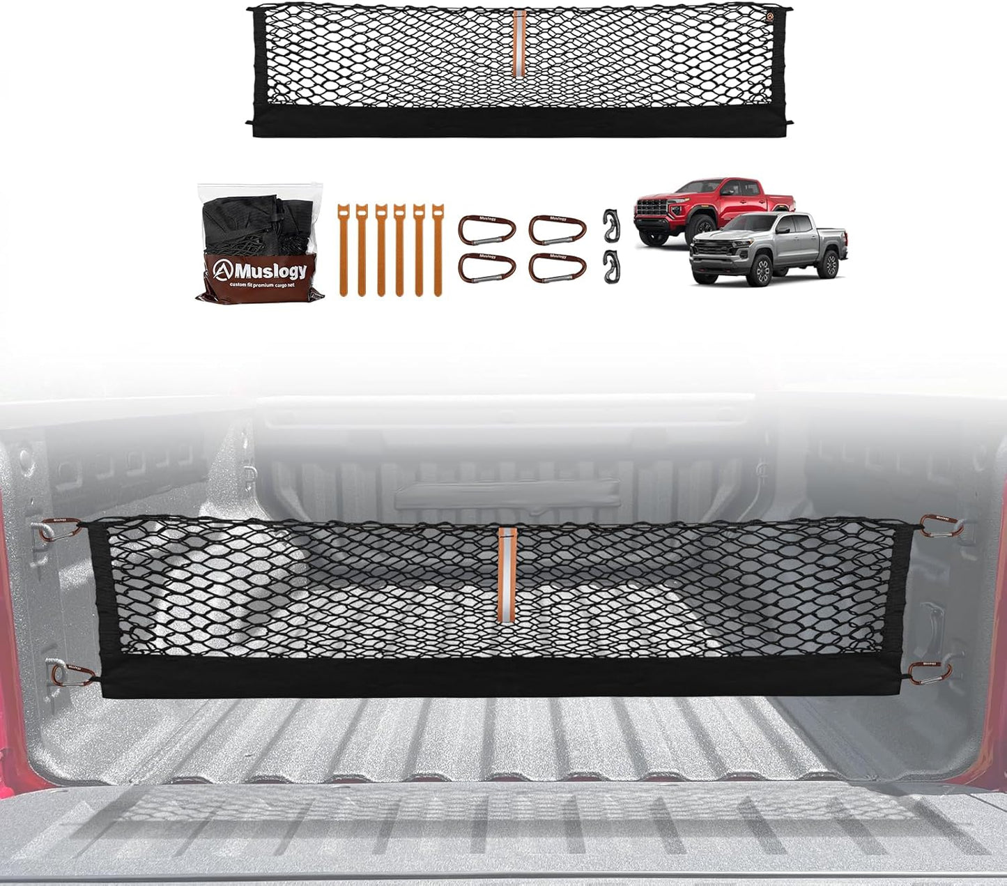 Muslogy Truck Bed Cargo Net Trunk Netting Compatible with 2023-2025 2026 Honda CR-V Accessories, Pickup Cargo Organizer SUV Sedan Storage Net w/Heavy Duty Carabiners - Colors A
