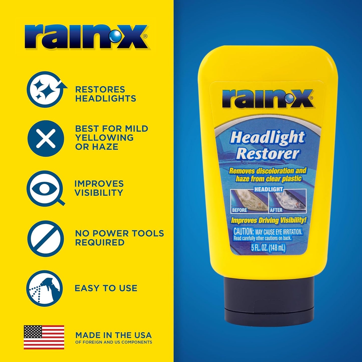 Rain-X 610153 Headlight Restoration Kit - Car Light Lens Cleaner/Restorer with Sanding & Polishing Drill Attachments & Sealant Wipe, Removes Scratches & Oxidation- All in 1 Long Lasting Formula