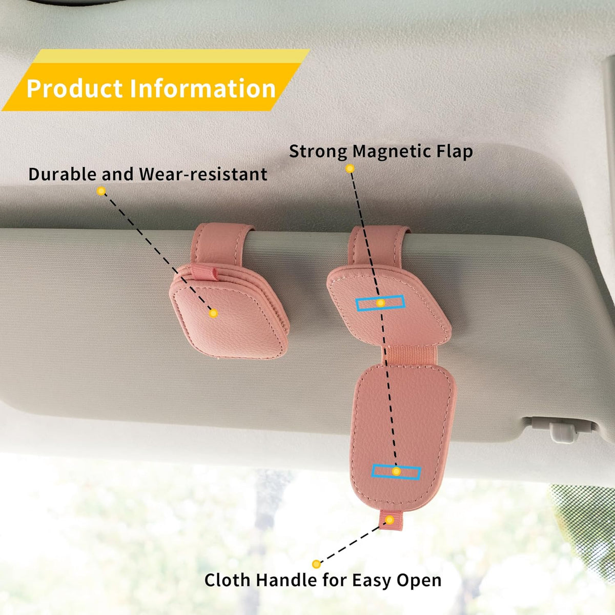 Yuoyar Magnetic Leather Sunglasses Holder for Car, 2 Packs (Black) | Magnetic Car Visor Accessories