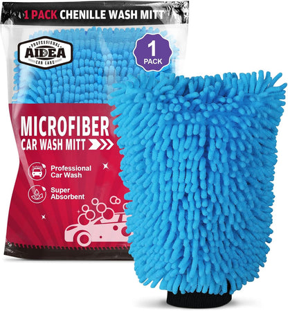 AIDEA Car Wash Mitt Microfiber, 1PK-Scratch-Free& Lint-Free, Premium Chenille Microfiber Mitt Car Wash Brush-Green Regular Size (7.12''X10.14'')