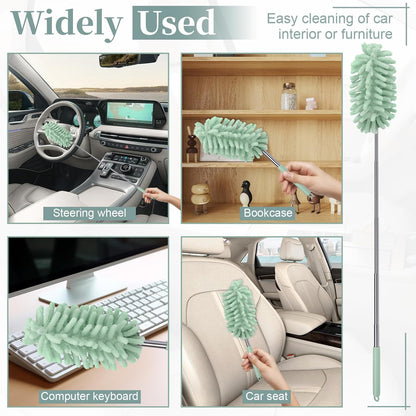 2 PCS Car Interior Duster with Extension Pole, Microfiber Car Duster with Bendable Head, Car Accessories Dusters Exterior&Interior Scratch Free, for Cleaning of Vehicle Details, Offices, Windows(Pink)