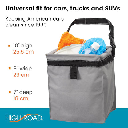 High Road TrashStash Hanging Car Garbage Bag with Push-Close Lid and Waterproof Bin for Car, SUV and Truck Seat Backs - Holds 3 Gallons of Car Trash (Black)