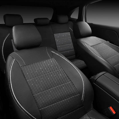 CAR PASS Universal FIT Piping Leather Two Front Seat Covers, Waterproof Faux Leather for SUV Sedan Van Truck, Airbag Compatible,Reserved Opening Holes for Headrest Covers. (Black red)