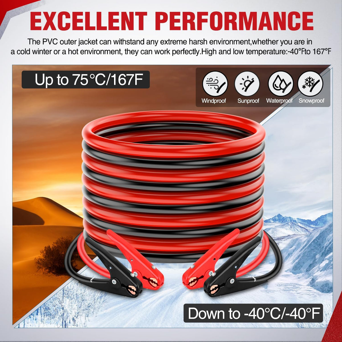 Nilight Jumper Cables for Car Battery 8 Gauge 12 FT Booster Cable Heavy Duty 250 A CCA with Carrying Bag Jump Start Emergency Kit Pickup Vans SUV Sedan Motorcycle