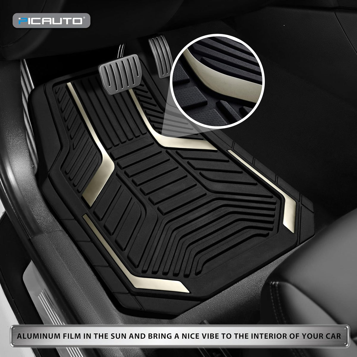 PIC AUTO Heavy Duty Rubber Floor Mats, Purple Aluminum Film Car Mats Set, Front and Rear Car Mats with Anti-Slip Backing, All Weather Protection, Trim-to-Fit for Automotive SUV, Sedan, Van
