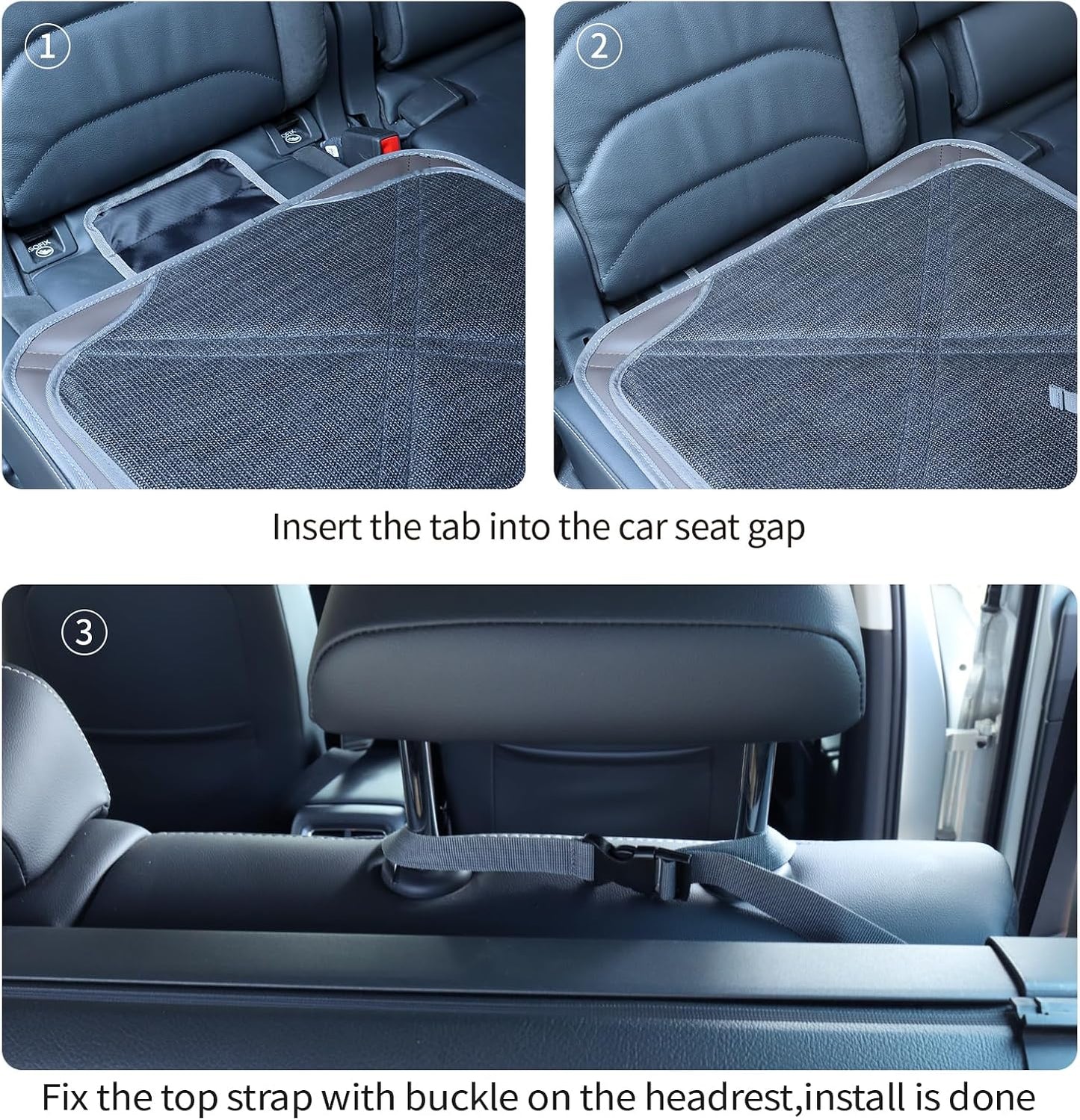 Viaviat Car Seat Protector Leather Waterproof Child Safety Seat Protector Cover with Thick Pad and 2 Large Pockets Durable Kick Mat for All Auto Seat (Beige)