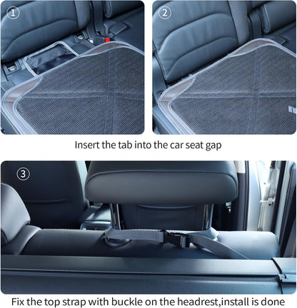 Viaviat Car Seat Protector Leather Waterproof Child Safety Seat Protector Cover with Thick Pad and 2 Large Pockets Durable Kick Mat for All Auto Seat (Beige)