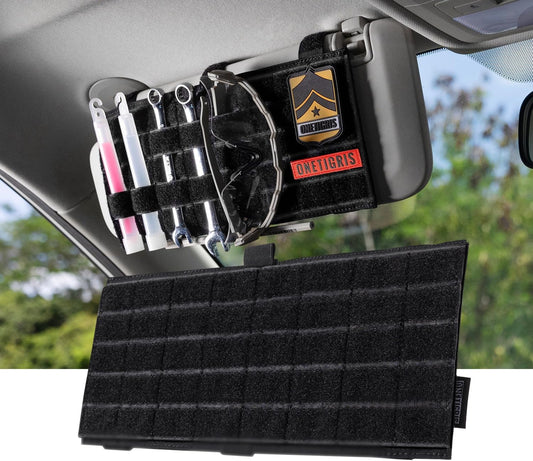 ONETIGRIS Molle Visor Panel Organizer, Tactical Car Sun Visor Organizer Molle Patch Panel Vehicle Visor Storage Holder Pouch, Molle Webbing with Hook-and-Loop Straps for Cars, Trucks, Suvs etc.