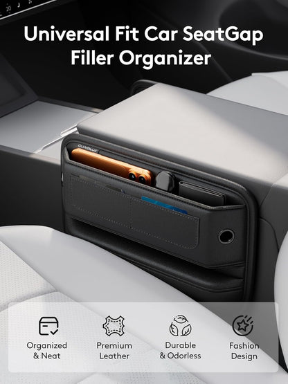 2 Pack Car Seat Gap Filler Organizer with Sun Visor Organizer, PU Leather Seat Gap Filler for Phone, Keys, Cards & Sunglasses, Front Seat Storage Side Pocket for Cars SUVs Trucks