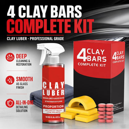 4-Piece Premium Clay Bar Car Detailing Kit - 16oz Clay Lubricant Spray & 10 Lubricant Tablets, Safe for Paint, Glass, Wheels - Removes Contaminants, Sap, Dust for a Smooth Glossy Finish