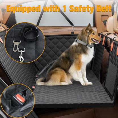 PETICON Back Seat Extender for Dogs, Hard Bottom Dog Car Seat Cover - Supports 400lbs, Rear Seat Pet Cover with Mesh Window, Waterproof Dog Hammock for Car SUV