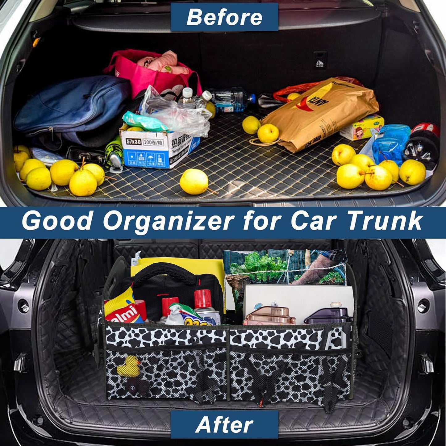 Deosk Car Trunk Organizer for SUV, Car Organizers and Storage with Reinforced Handles, Car Accessories for Women/Men 50LWaterproof Polyester Trunk Organizer, Black