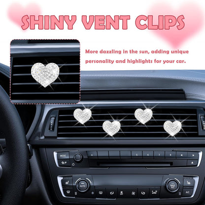 4PCS Heart-Shaped Car Vent Clips with Rhinestone,Bling Air Vent Clips Car Decorations,Premium Shiny Car Clips for Vents CCar Accessories Interior for Cars,Trucks,SUVs (Pink)