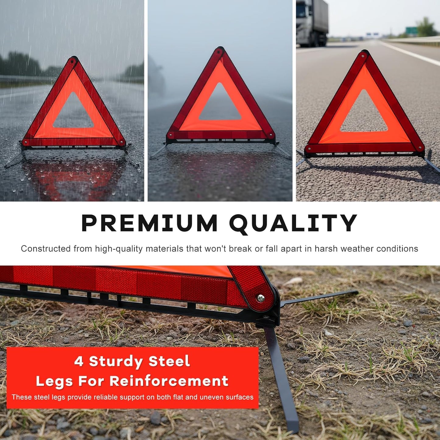 2 PCS Reflective Warning Triangle, Reflective Triangle Roadside Hazard Sign with Steel Bracket, Foldable Emergency Warning Signs for Vehicle Breakdown, Car Accessories
