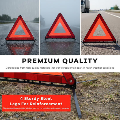 2 PCS Reflective Warning Triangle, Reflective Triangle Roadside Hazard Sign with Steel Bracket, Foldable Emergency Warning Signs for Vehicle Breakdown, Car Accessories
