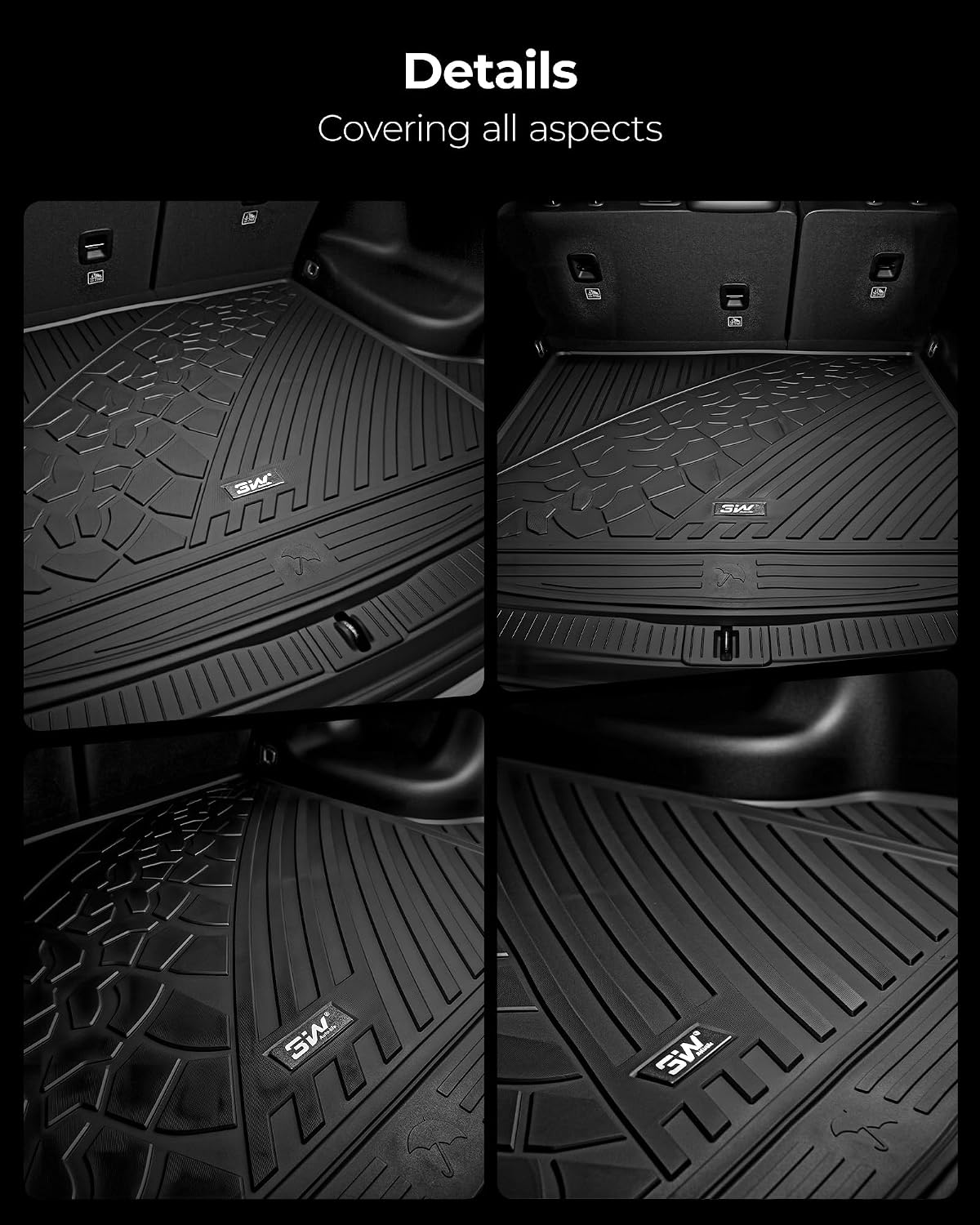 3W Floor Mats & Cargo Liner Fit for 2021 2022 2023 2024 2025 2026 Chevy Tahoe/GMC Yukon/Cadillac Escalade 7 Seat, TPE All Weather Custom Fit Car Accessories Heavy Duty Rubber Full Set Trunk Mats - Colors B