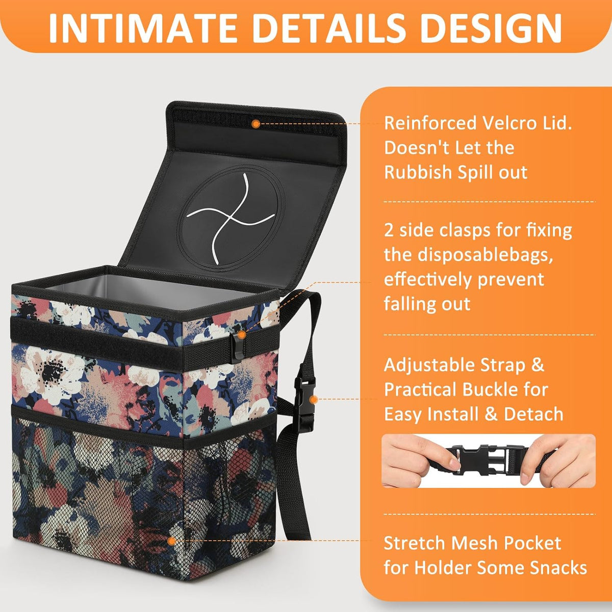 Vankor Car Trash Can Bin with Lid Hanging for Back Seat, Car Accessories for Women Men Leak Proof Automotive Garbage Cans Leakproof Vehicle Trash Can for Truck SUV Black