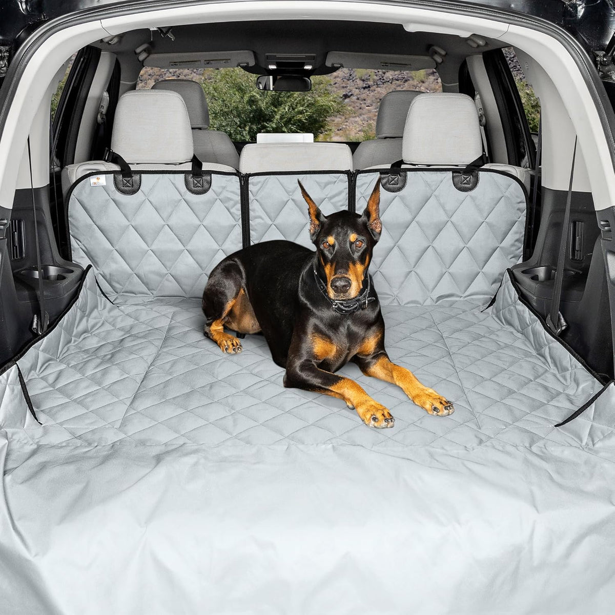 4Knines Split Cargo Liner for SUV – For Dogs & Pets, Heavy-Duty, Waterproof Trunk Mat & Cargo Cover – Fits 60/40 Split Bench & Armrest Pass-Through – Machine Washable, Non-Slip, Durable (Large, Black)
