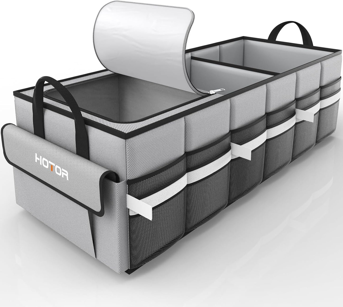 HOTOR Trunk Organizer - Car Organizer with Built-In Leakproof Car Cooler, Collapsible Trunk Organizer with Cooler for Car, SUV, Sedan, with Base Panel (3 Compartments, Black),31.9"×12.6"×10.6"