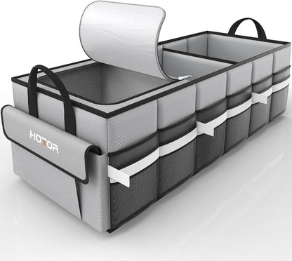 HOTOR Trunk Organizer - Car Organizer with Built-In Leakproof Car Cooler, Collapsible Trunk Organizer with Cooler for Car, SUV, Sedan, with Base Panel (3 Compartments, Black),31.9"×12.6"×10.6"