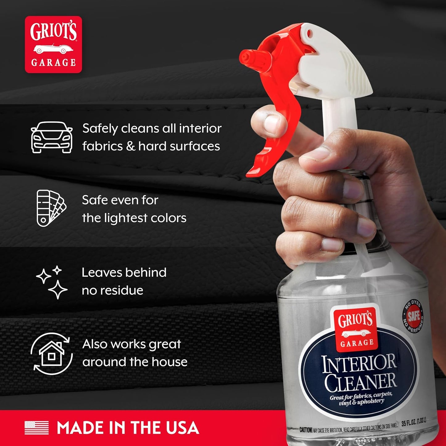 Griot's Garage Interior Cleaner Spray for Car Seats, Carpet, Upholstery Fabric, Floor Mat, Vinyl, Dashboard, Ideal for Truck, SUV, RV, Boat, and More, 10956, 22 Fl Oz