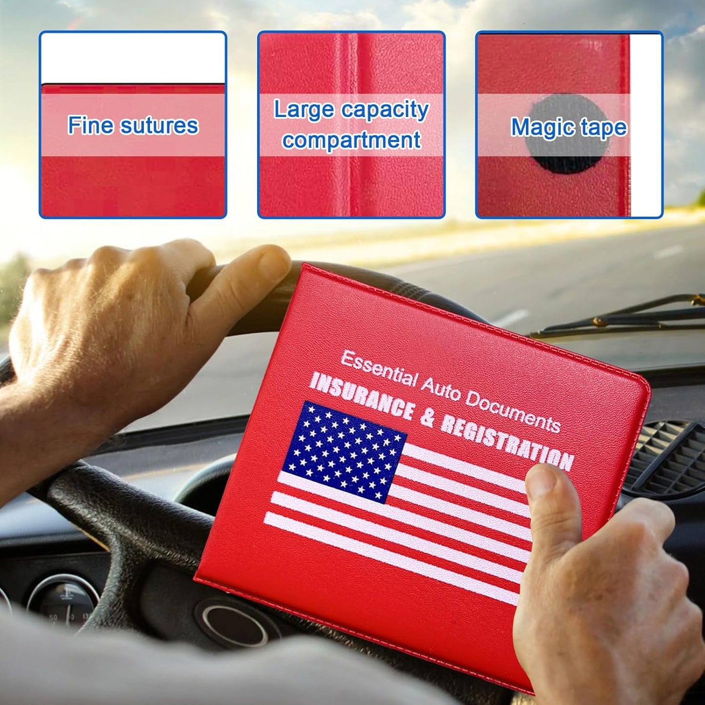 Ziciner Car Registration Insurance Holder, 2Pack Essential Auto Card Document Glove Box Organizer with Touch Fastener, Vehicle Interior Accessories Perfect for Most Car, Truck, SUV (Red/Small Car)