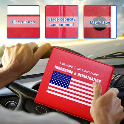 Ziciner Car Registration Insurance Holder, 2Pack Essential Auto Card Document Glove Box Organizer with Touch Fastener, Vehicle Interior Accessories Perfect for Most Car, Truck, SUV (Red/Small Car)