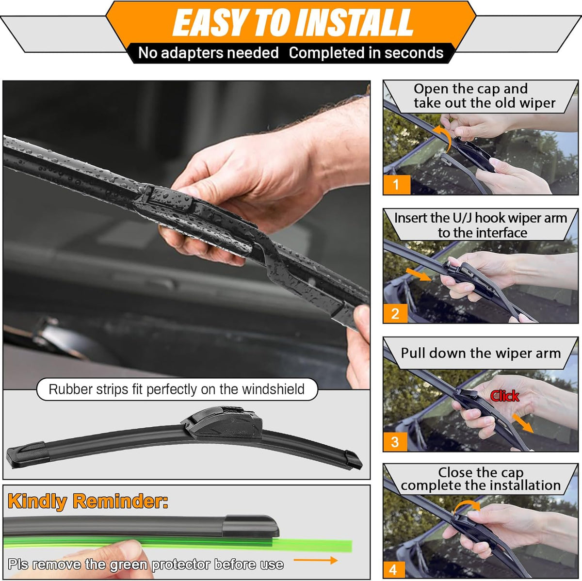 AUTOBOO 3-Pack Windshield Wiper Blades for Subaru Outback 2020-2025, Original Equipment Replacement 26"+18" Front and 16" Rear, All-Weather Performance, Easy One-Click Install