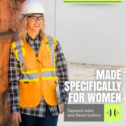 Pioneer Safety Vest for Women With Pockets - Hi-Vis Reflective Tape - For Construction