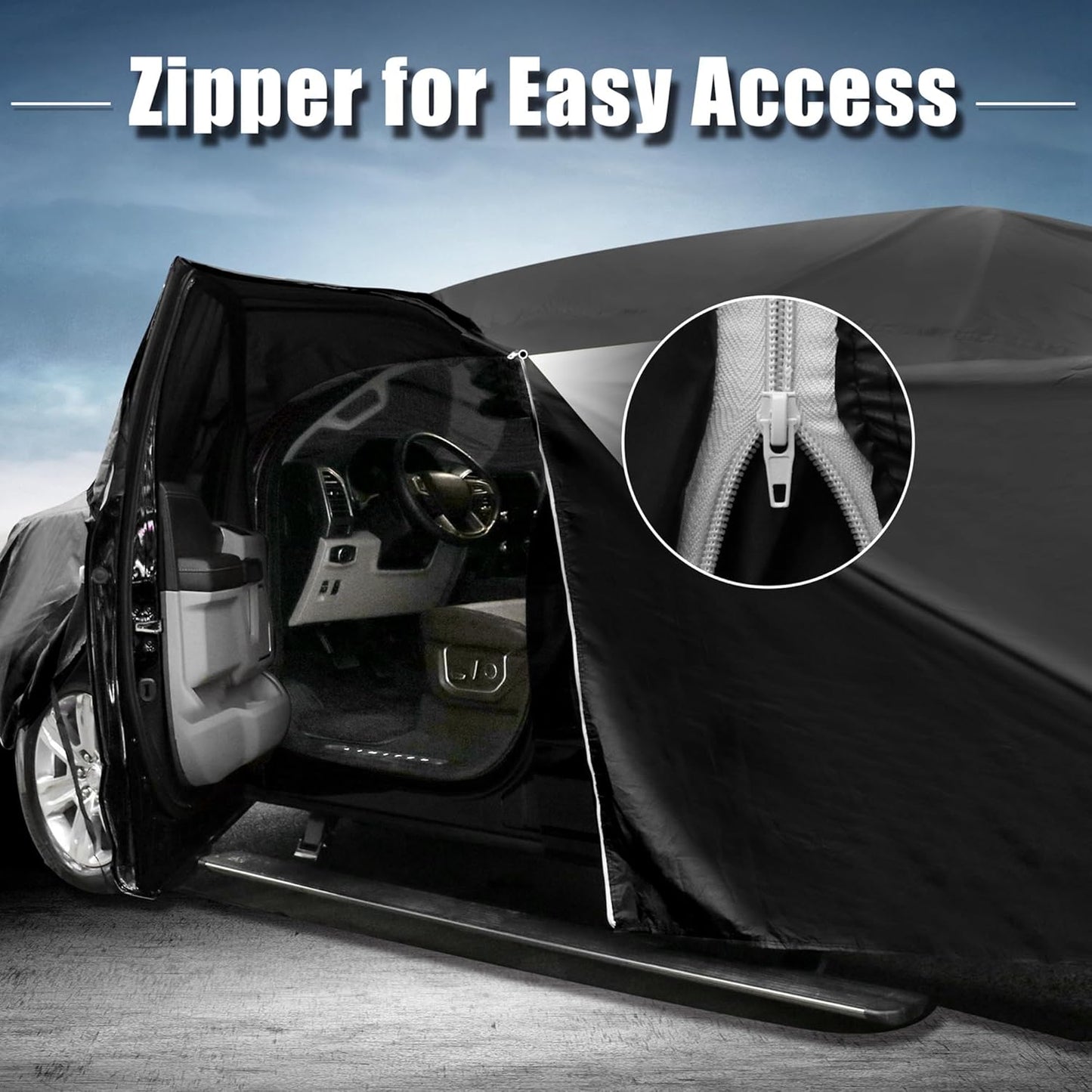 X AUTOHAUX SUV Car Cover for Chevrolet Tahoe 4 Door 2007-2024 Outdoor Waterproof Sun Rain Dust Wind Snow Protection 190T PU W/Driver Door Zipper Black