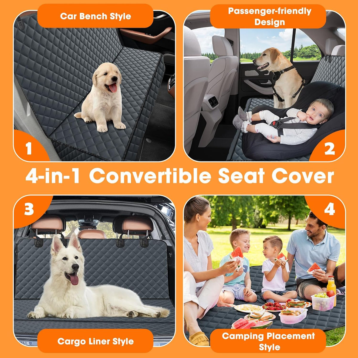 MIXJOY Dog Seat Cover for Back Seat Waterproof Dog Seat Covers for Cars, Car Seat Protector for Dogs, Nonslip Back Seat Cover for Trucks & SUV