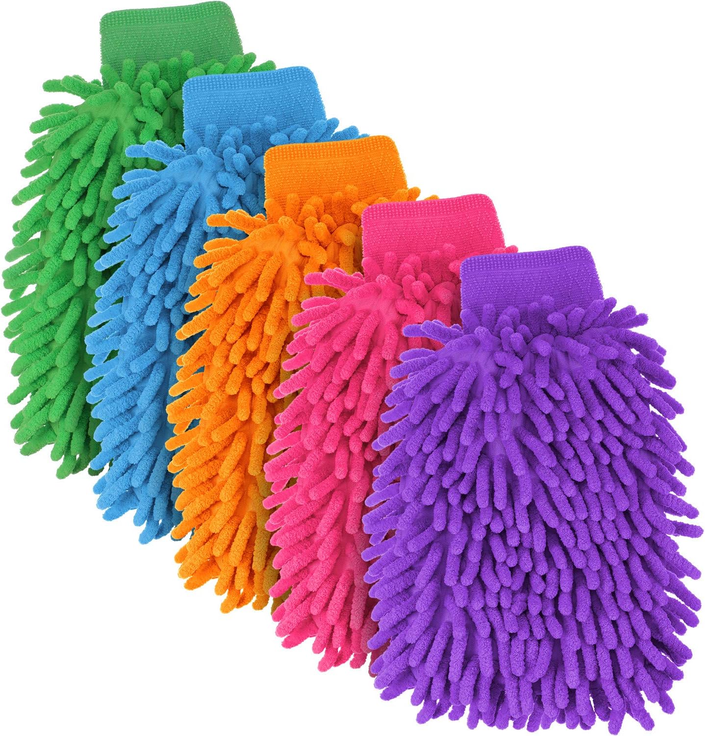 BBTO 5 Pieces Car Wash Mitts Microfiber Chenille Scratch Free Car Wash Gloves Absorbent Double Sided Drying Mitts Microfiber Swirl Free Clean Brush Truck SUV Motorcycles Home Dusting 10.24'' x 6.69''