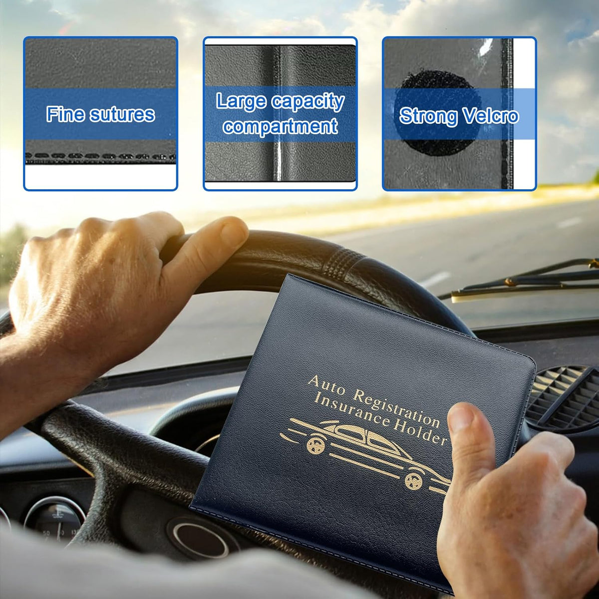 Ziciner Car Registration Insurance Holder, 2Pack Essential Auto Card Document Glove Box Organizer with Touch Fastener, Vehicle Interior Accessories Perfect for Most Car, Truck, SUV (Red/Small Car)