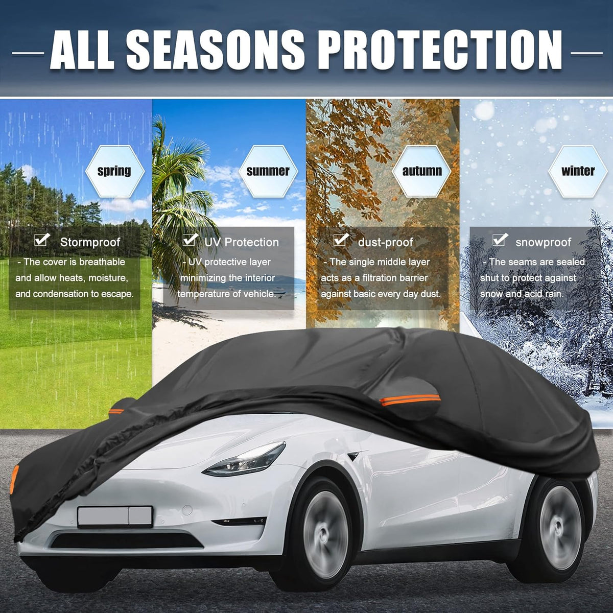 X AUTOHAUX Car Cover for Honda Civic Sedan/Coupe 210D-PU Outdoor Full Car Cover All Weather with Door Zipper for Waterproof Windproof Sun Rain Snow Protection
