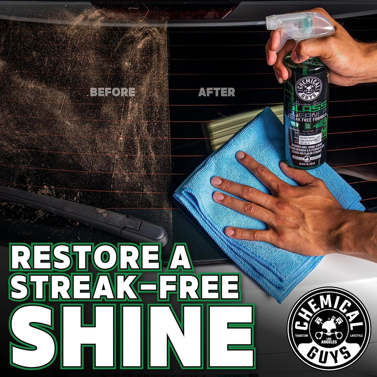 Chemical Guys Glass Cleaner Signature Series - Ammonia-Free Window and Mirror Spray for Cars, Trucks, SUVs, and RVs - Safe for Tinted Glass, Windshields, Household Windows & Interior Surfaces - 16 oz