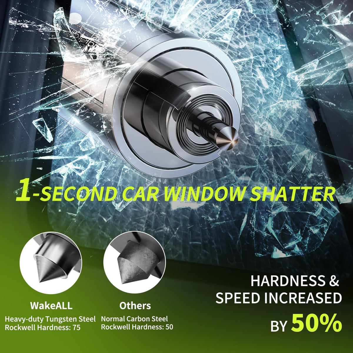 Window Breaker Seatbelt Cutter, Emergency 2‑in‑1 Car Escape Keychain Tool, Safe Hammer Glass Breaker Under Water–Compact, Durable Emergency Rescue Device for Drivers & First Responders, Premium Black